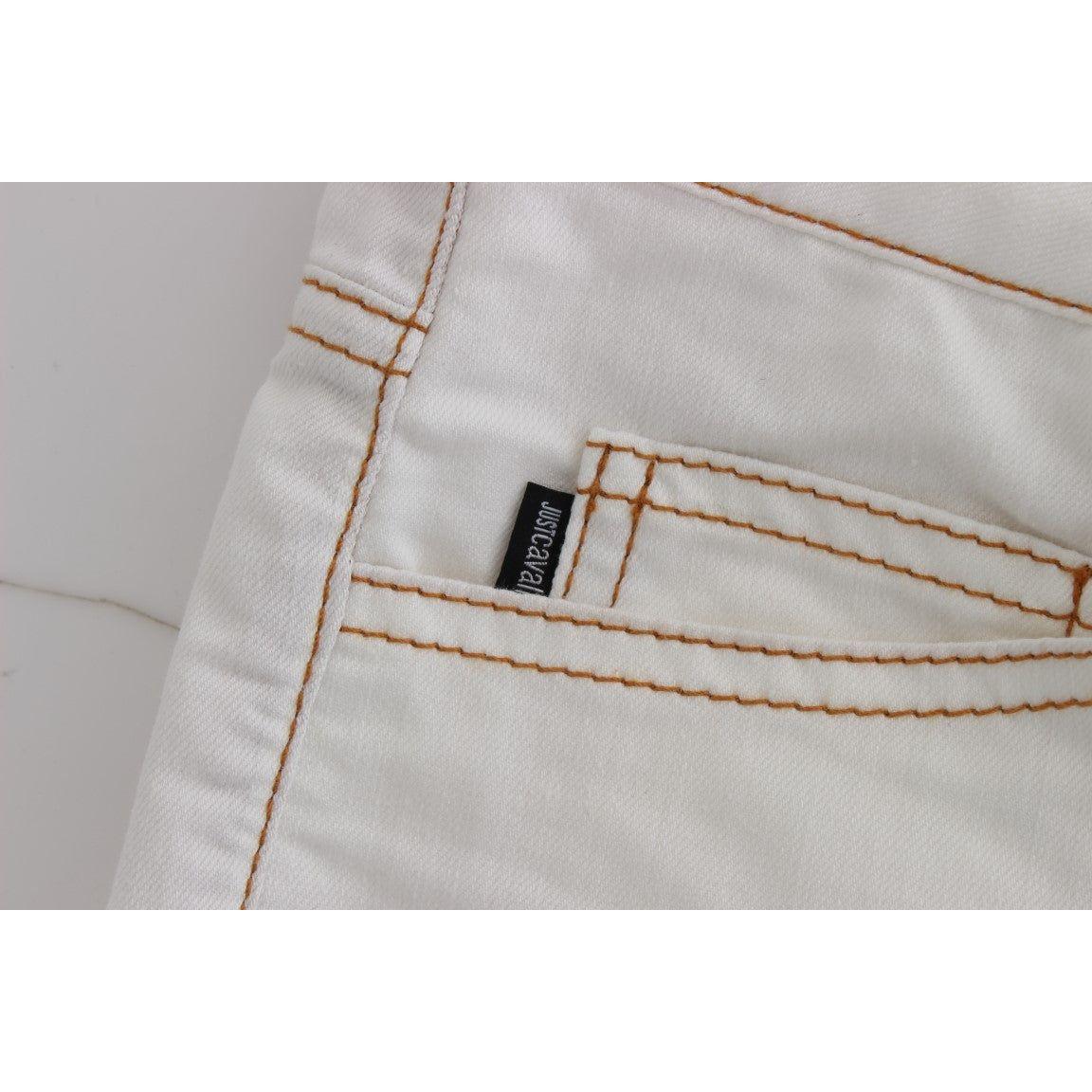 Cavalli White Cotton Blend Slim Fit Jeans Cavalli