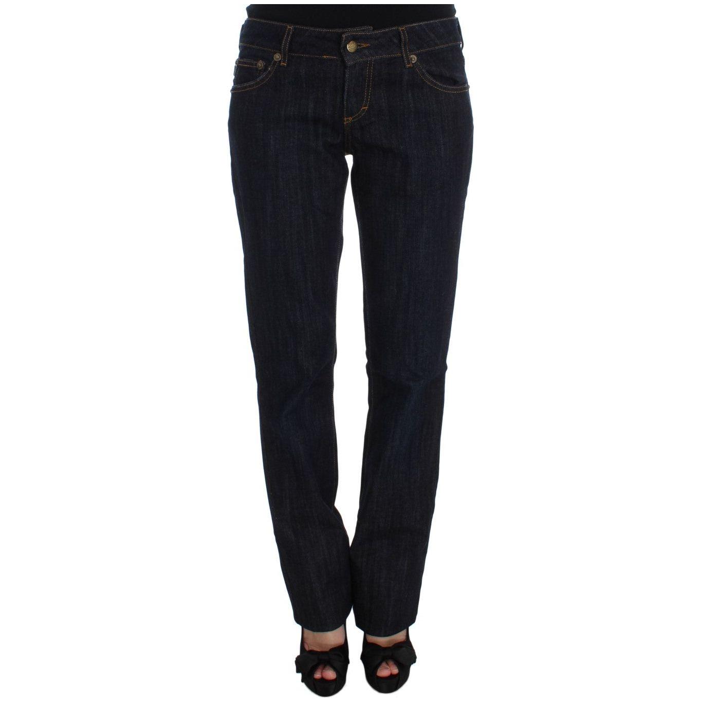 Cavalli Blue Cotton Straight Fit Stretch Jeans Cavalli