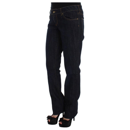 Cavalli Blue Cotton Straight Fit Stretch Jeans Cavalli