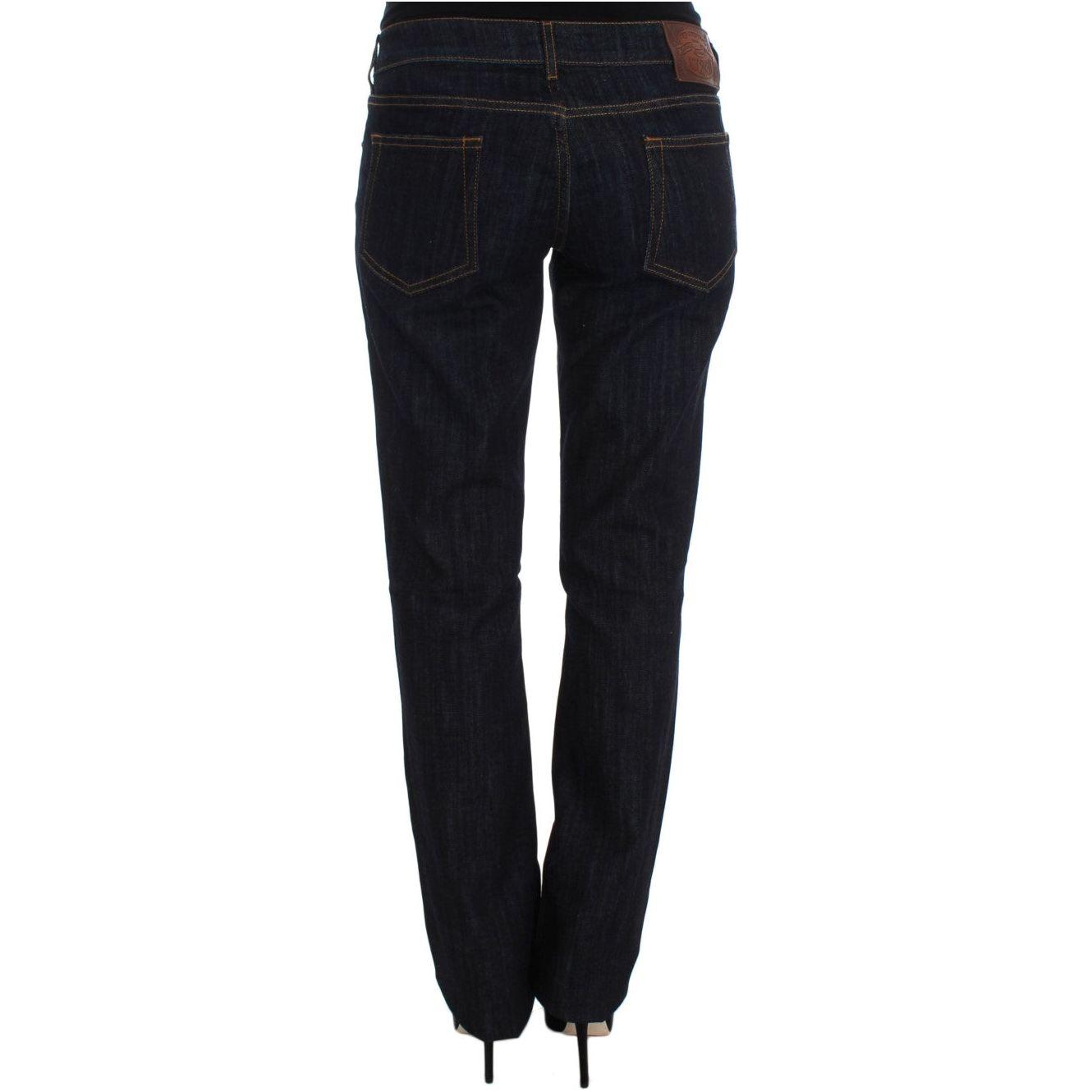 Cavalli Blue Cotton Straight Fit Stretch Jeans Cavalli