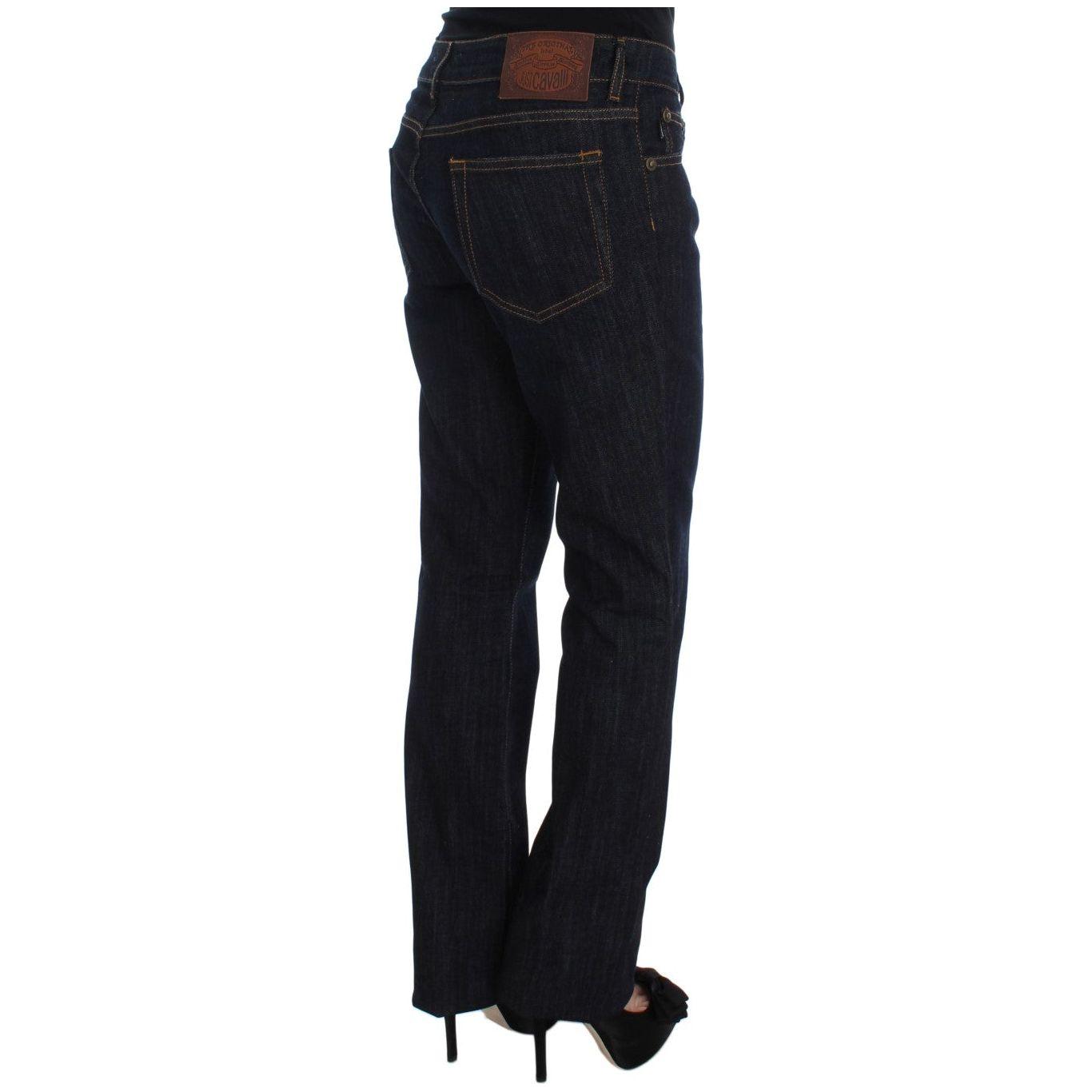 Cavalli Blue Cotton Straight Fit Stretch Jeans