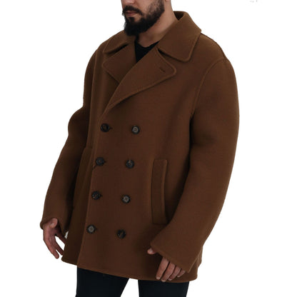 Dolce & Gabbana Brown Nylon Double Breasted Coat Jacket Dolce & Gabbana
