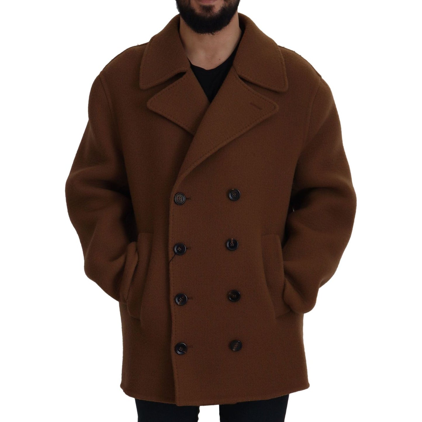 Dolce & Gabbana Brown Nylon Double Breasted Coat Jacket Dolce & Gabbana