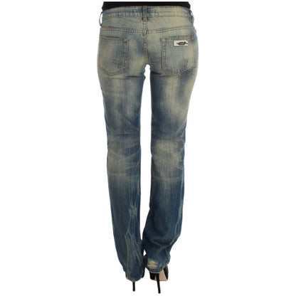 Cavalli Blue Wash Cotton Slim Fit Bootcut Jeans Cavalli