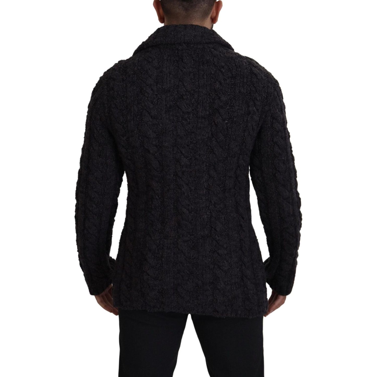 Dolce & Gabbana Black Wool Knit Double Breasted Coat Jacket Dolce & Gabbana
