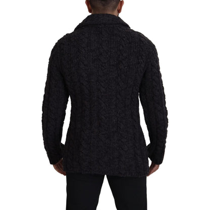 Dolce & Gabbana Black Wool Knit Double Breasted Coat Jacket Dolce & Gabbana