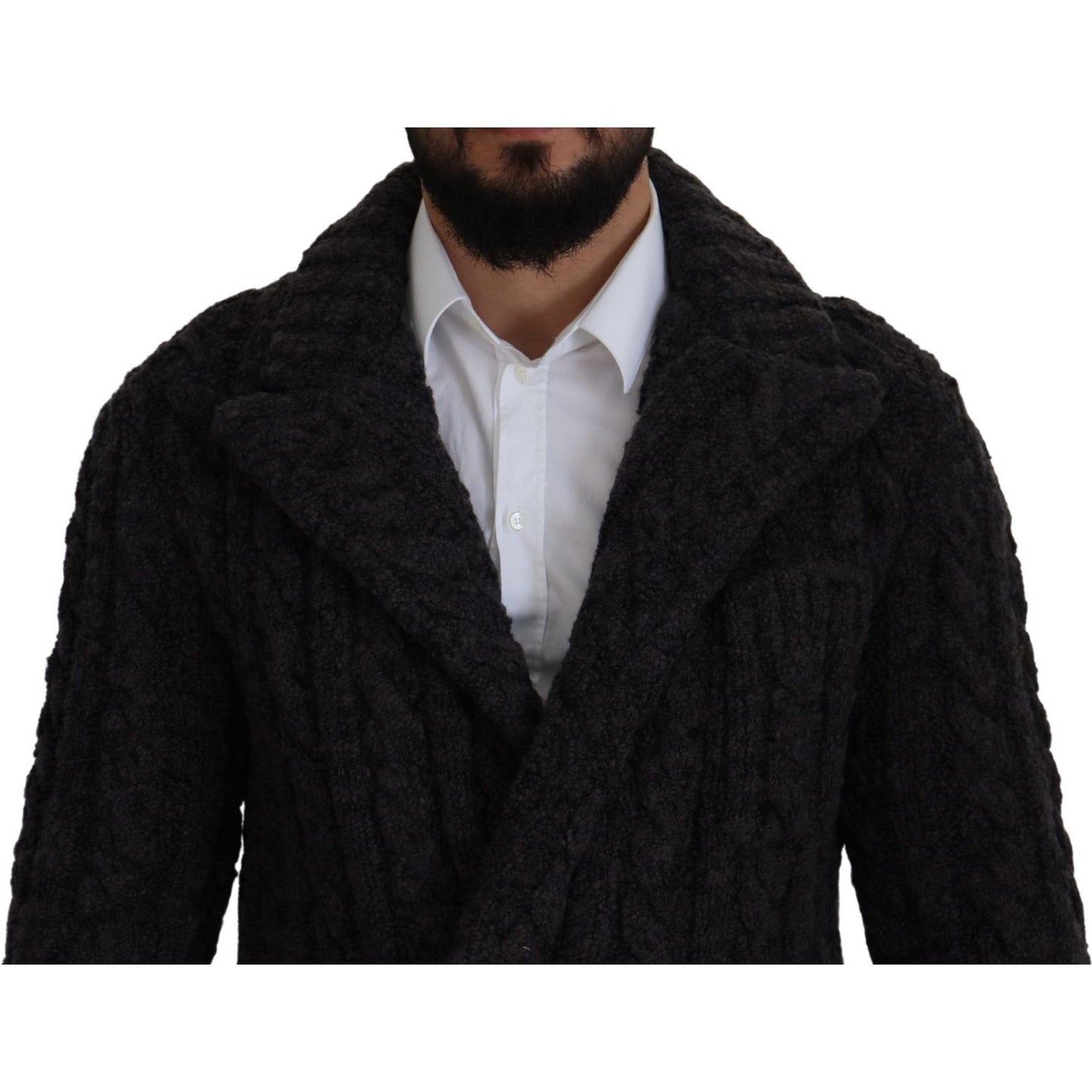 Dolce & Gabbana Black Wool Knit Double Breasted Coat Jacket Dolce & Gabbana