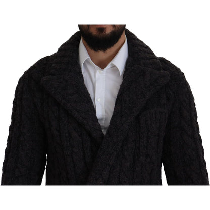 Dolce & Gabbana Black Wool Knit Double Breasted Coat Jacket Dolce & Gabbana