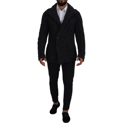 Dolce & Gabbana Black Wool Knit Double Breasted Coat Jacket Dolce & Gabbana