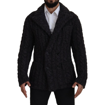 Dolce & Gabbana Black Wool Knit Double Breasted Coat Jacket Dolce & Gabbana