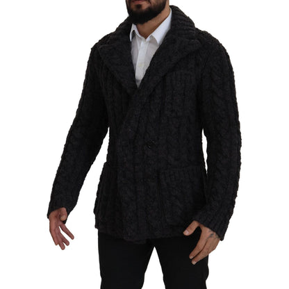 Dolce & Gabbana Black Wool Knit Double Breasted Coat Jacket Dolce & Gabbana