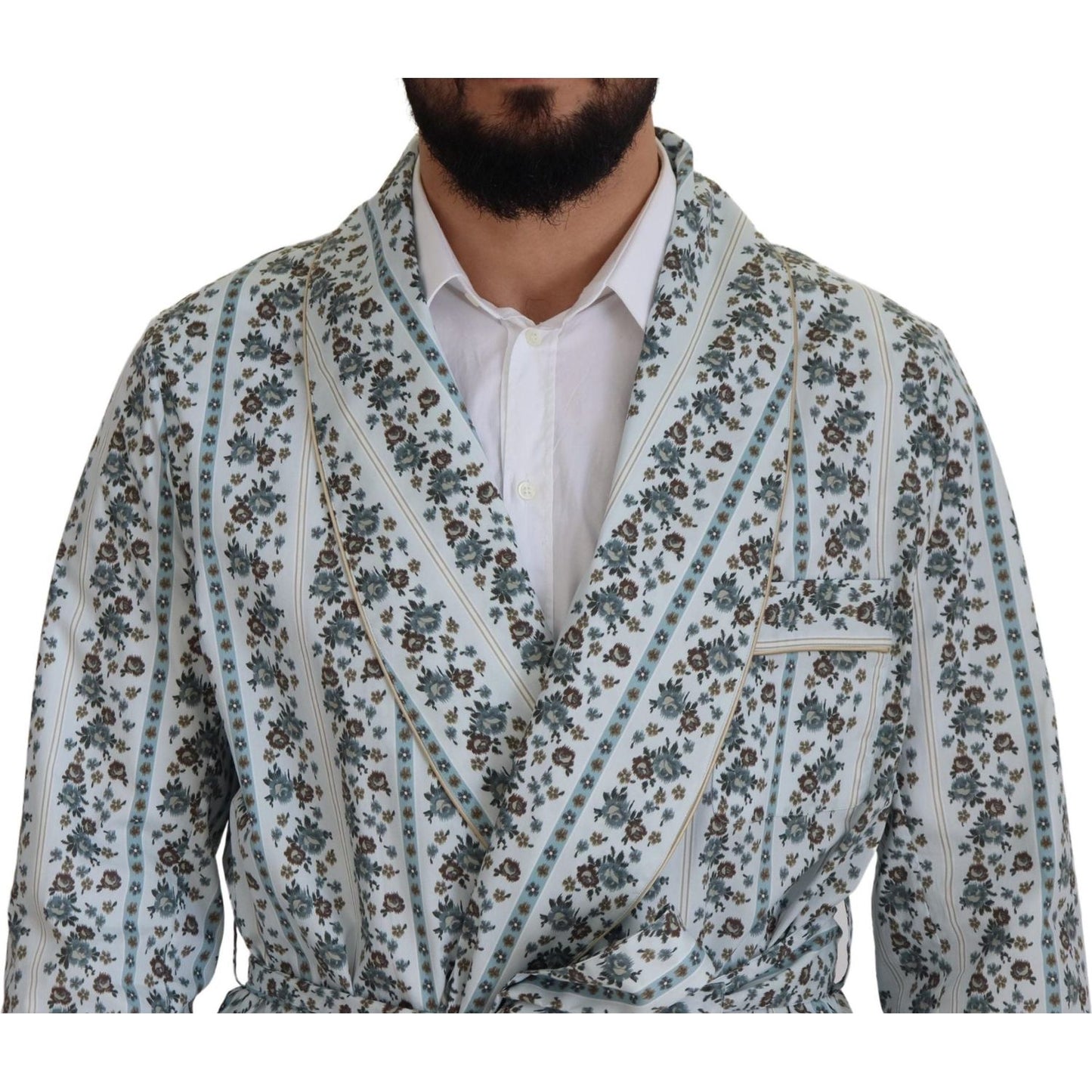 Dolce & Gabbana Blue Floral Cotton Robe Coat Jacket Dolce & Gabbana
