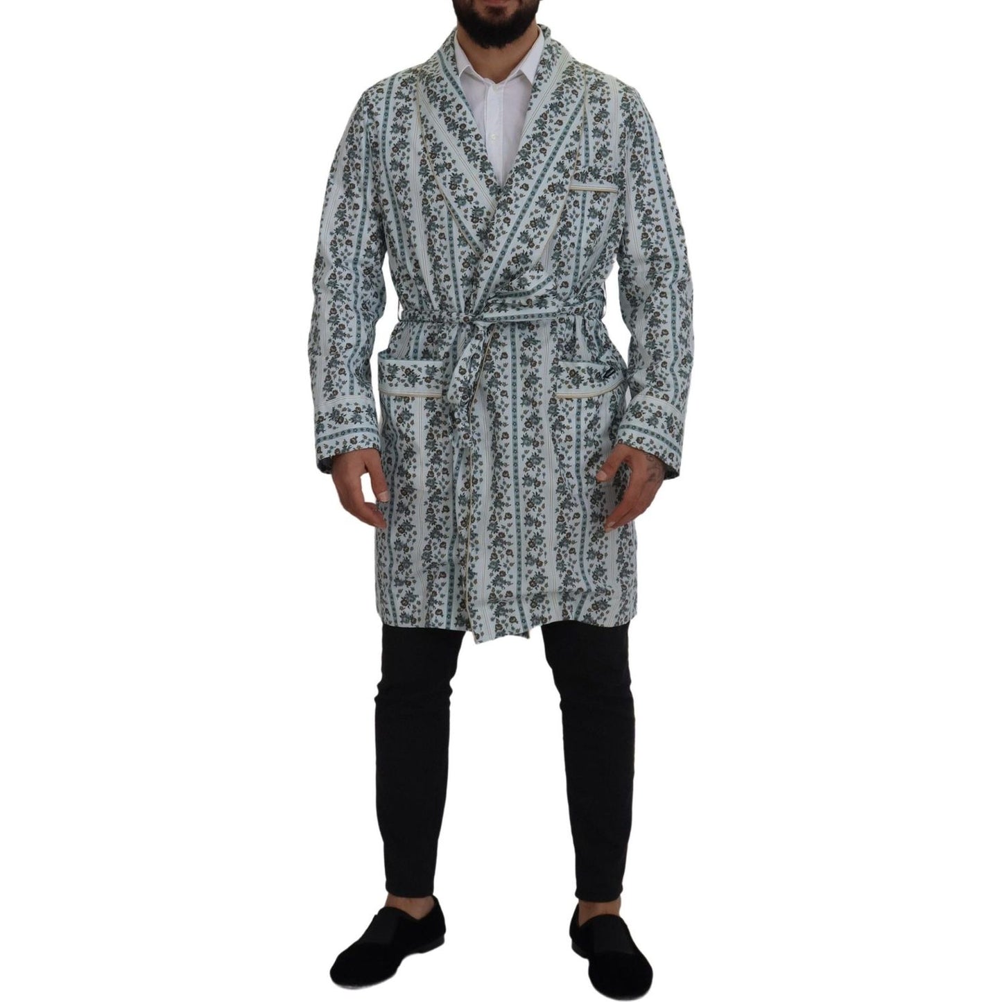 Dolce & Gabbana Blue Floral Cotton Robe Coat Jacket Dolce & Gabbana