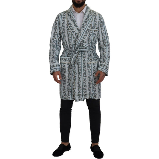 Dolce & Gabbana Blue Floral Cotton Robe Coat Jacket Dolce & Gabbana