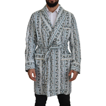 Dolce & Gabbana Blue Floral Cotton Robe Coat Jacket Dolce & Gabbana