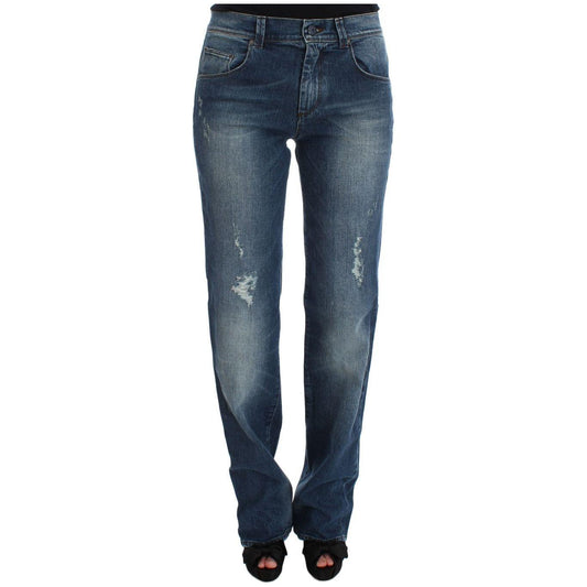 Ermanno Scervino Blue Wash Cotton Blend Slim Fit Jeans Ermanno Scervino