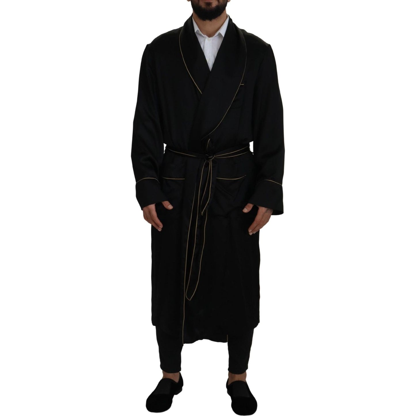 Dolce & Gabbana Black 100% Silk Robe Coat Wrap Jacket Dolce & Gabbana