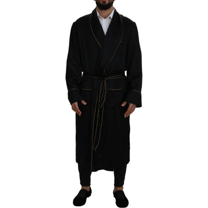 Dolce & Gabbana Black 100% Silk Robe Coat Wrap Jacket Dolce & Gabbana