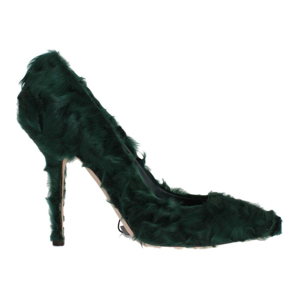 Dolce & Gabbana Green Xiangao Lamb Fur Leather Pumps Dolce & Gabbana