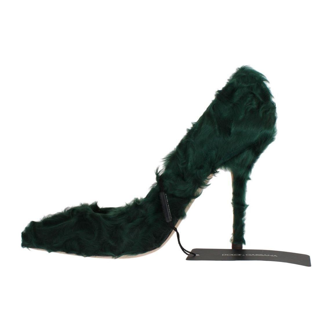 Dolce & Gabbana Green Xiangao Lamb Fur Leather Pumps Dolce & Gabbana