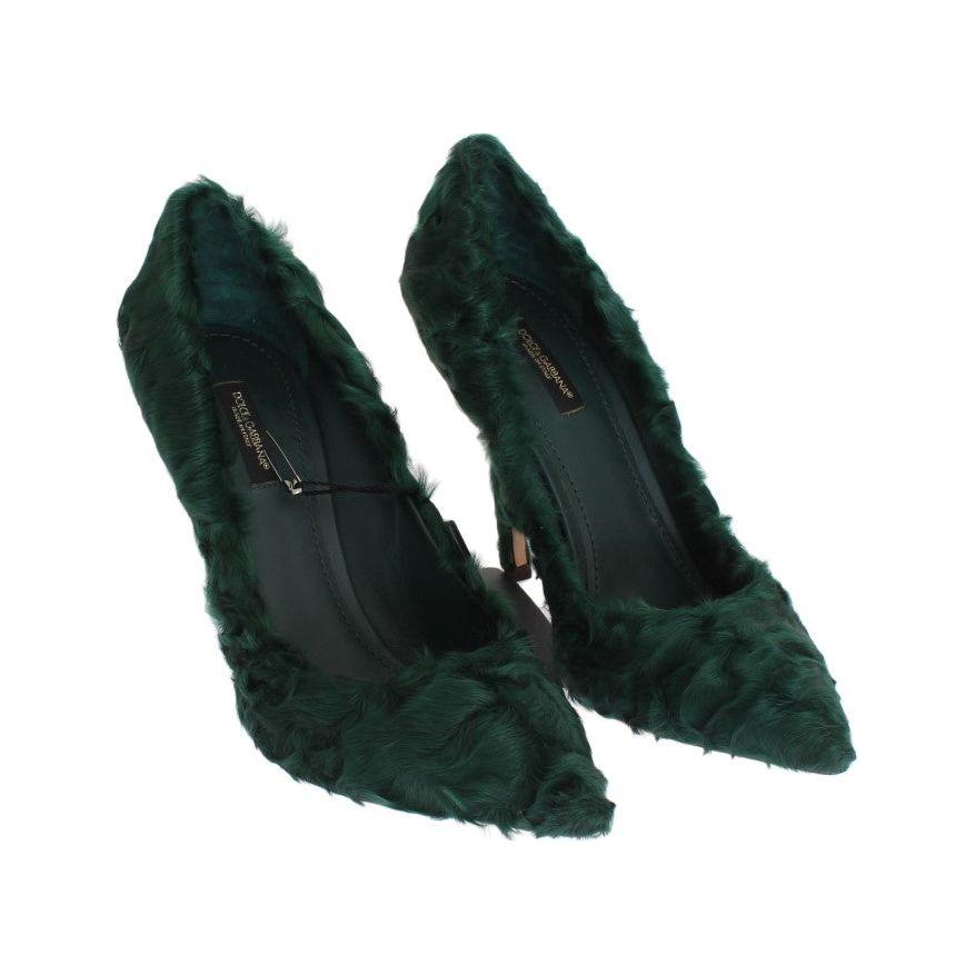 Dolce & Gabbana Green Xiangao Lamb Fur Leather Pumps Dolce & Gabbana