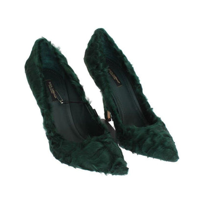 Dolce & Gabbana Green Xiangao Lamb Fur Leather Pumps Dolce & Gabbana