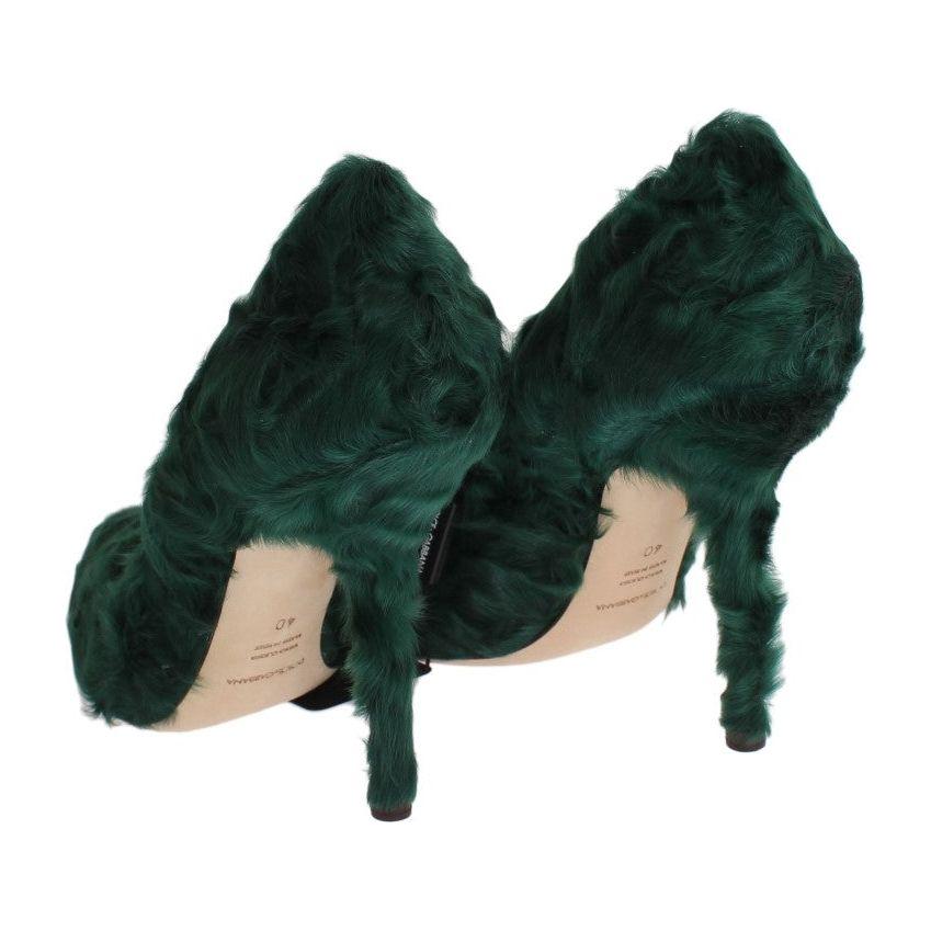 Dolce & Gabbana Green Xiangao Lamb Fur Leather Pumps Dolce & Gabbana