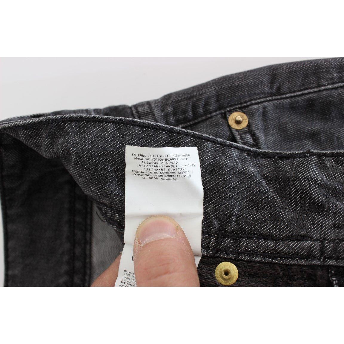 John Galliano Gray Wash Cotton Torn Straight Fit Jeans