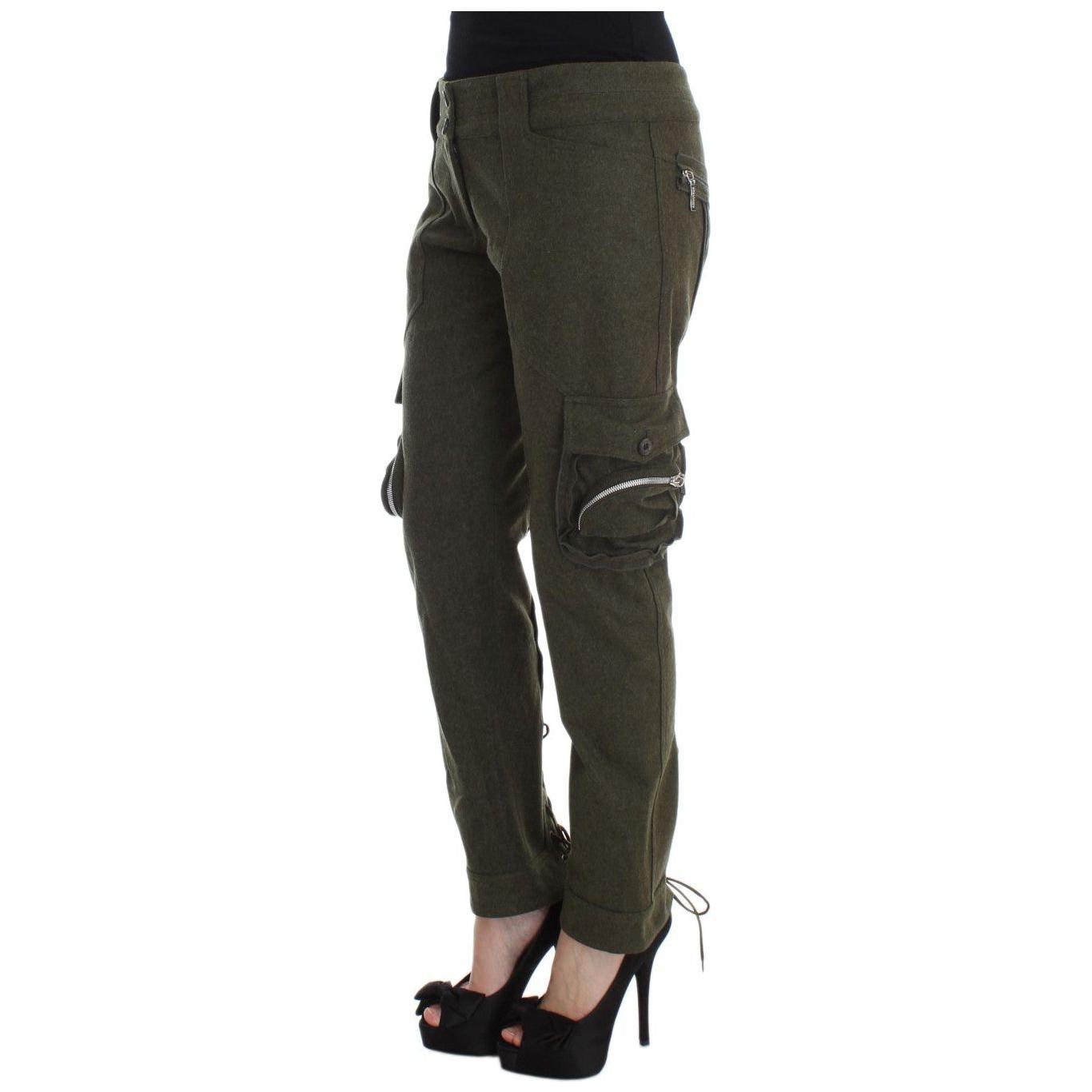 Ermanno Scervino Green Wool Blend Loose Fit Cargo Pants Ermanno Scervino