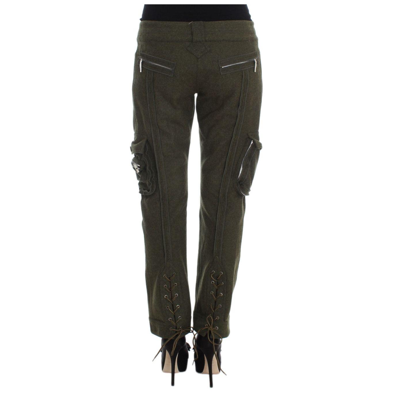 Ermanno Scervino Green Wool Blend Loose Fit Cargo Pants Ermanno Scervino