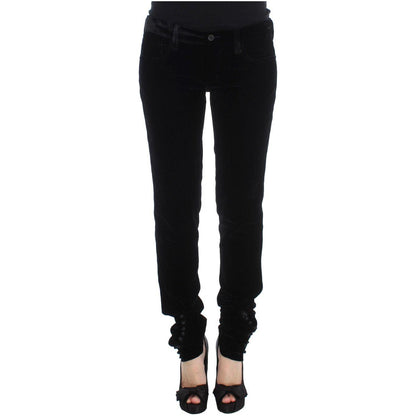Ermanno Scervino Black Viscose Blend Velvet Slim Fit Pants Ermanno Scervino
