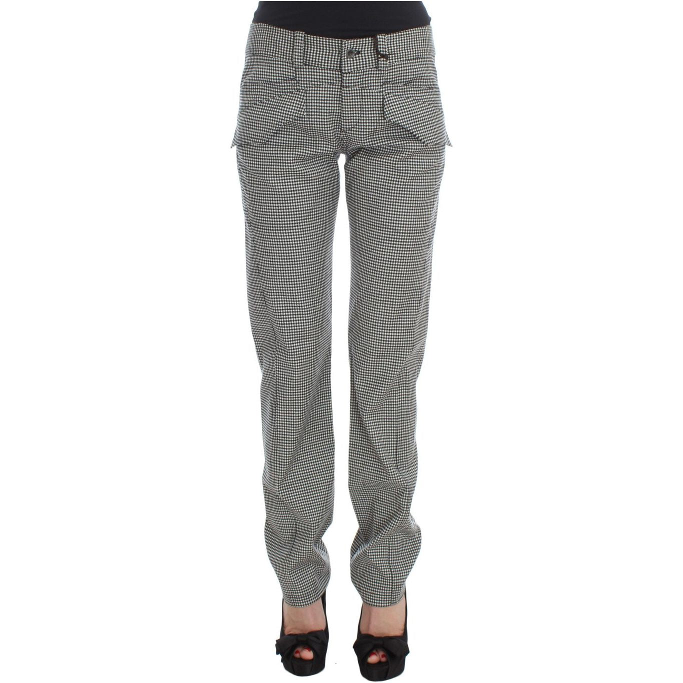Ermanno Scervino Black White Checkered Cotton Casual Pants