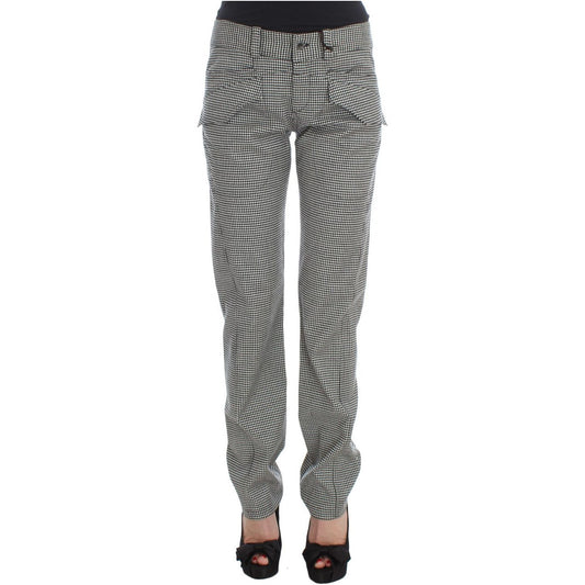 Ermanno Scervino Black White Checkered Cotton Casual Pants