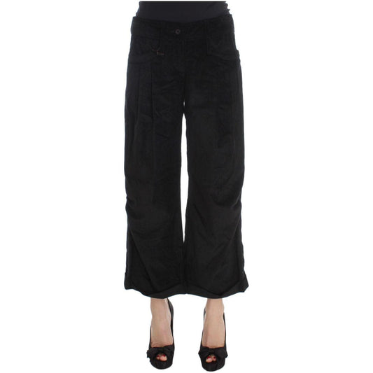 Ermanno Scervino Black Velvet Cotton Capri Bootcut Pants Ermanno Scervino