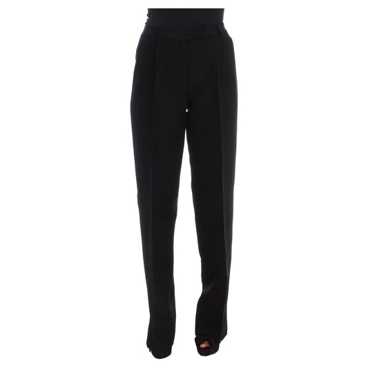 Ermanno Scervino Black Striped Cotton Blend Wide Legs Pants Ermanno Scervino