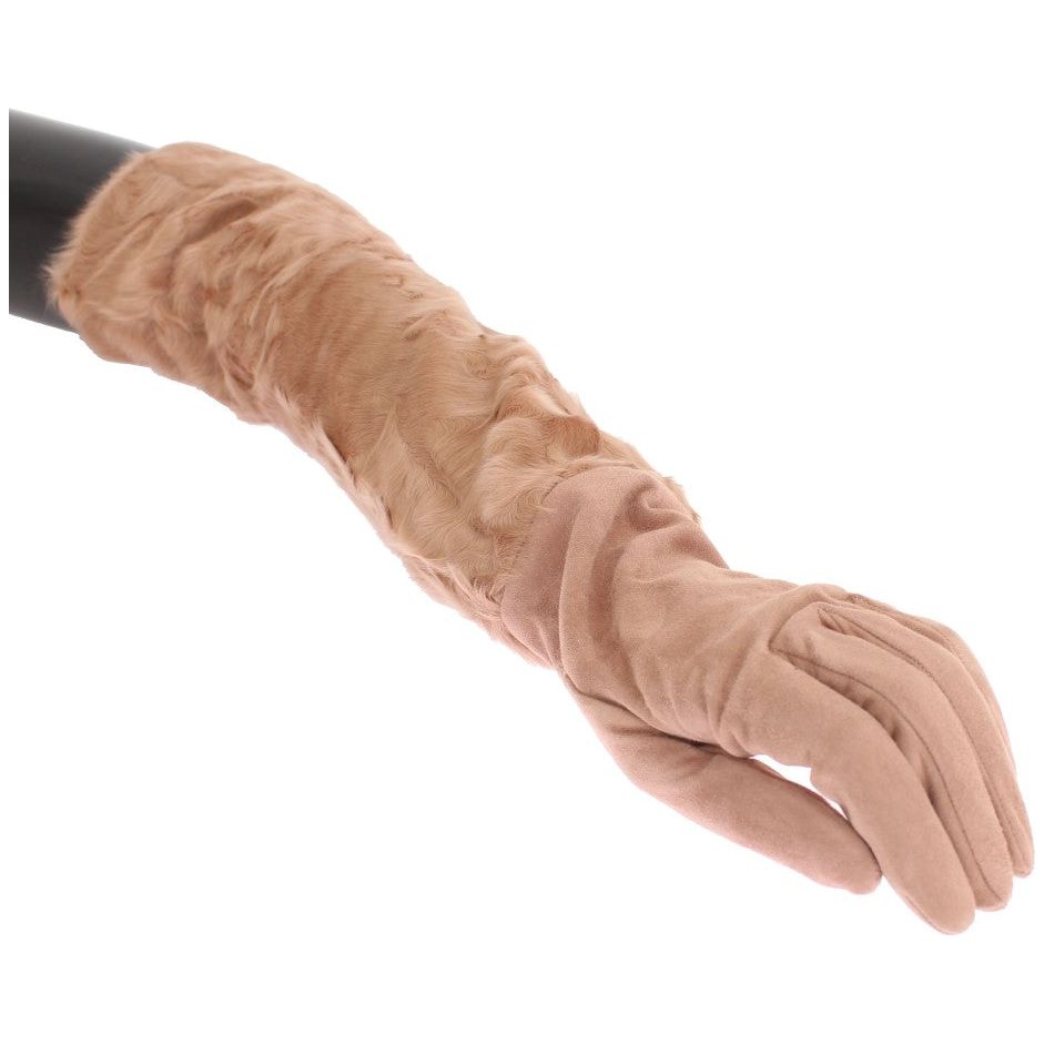 Elegant Beige Suede Elbow-Length Gloves