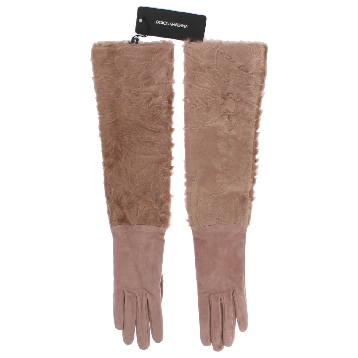 Elegant Beige Suede Elbow-Length Gloves