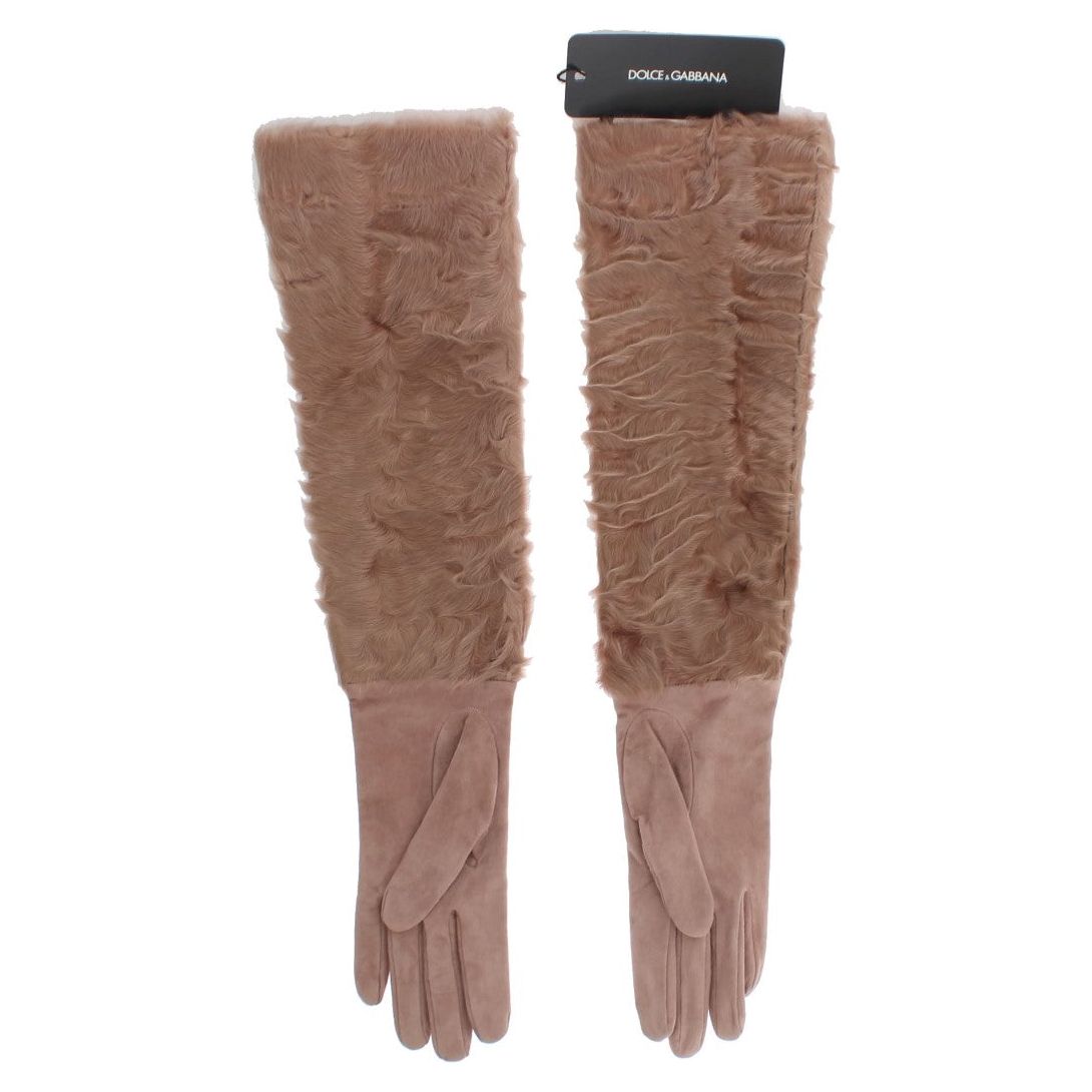 Elegant Beige Suede Elbow-Length Gloves