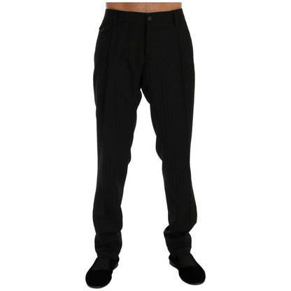 Dolce & Gabbana Black Striped Wool Stretch Pants Dolce & Gabbana