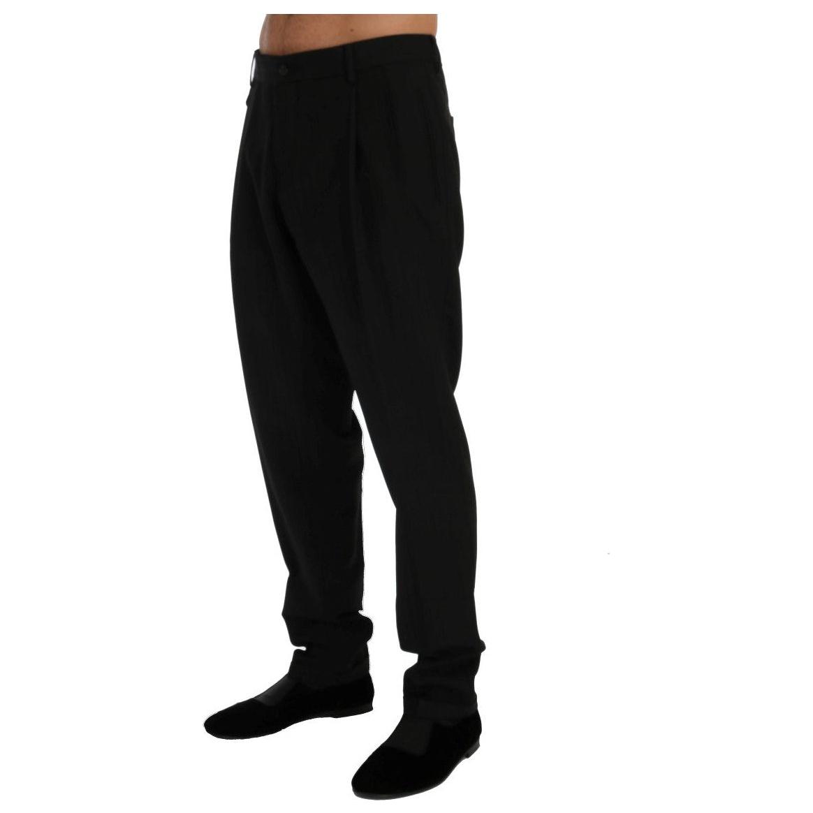 Dolce & Gabbana Black Striped Wool Stretch Pants Dolce & Gabbana