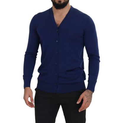 Dolce & Gabbana Blue Wool V-neck Button Down Cardigan Sweater Dolce & Gabbana