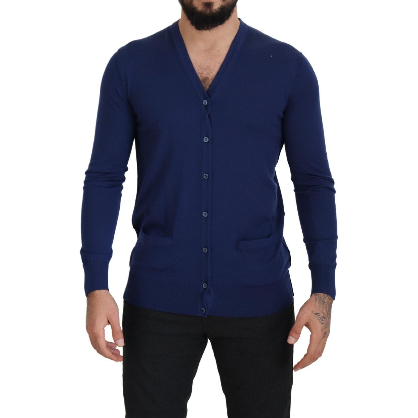 Dolce & Gabbana Blue Wool V-neck Button Down Cardigan Sweater Dolce & Gabbana