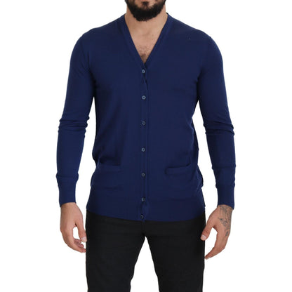 Dolce & Gabbana Blue Wool V-neck Button Down Cardigan Sweater Dolce & Gabbana