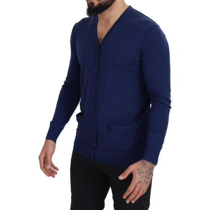 Dolce & Gabbana Blue Wool V-neck Button Down Cardigan Sweater Dolce & Gabbana