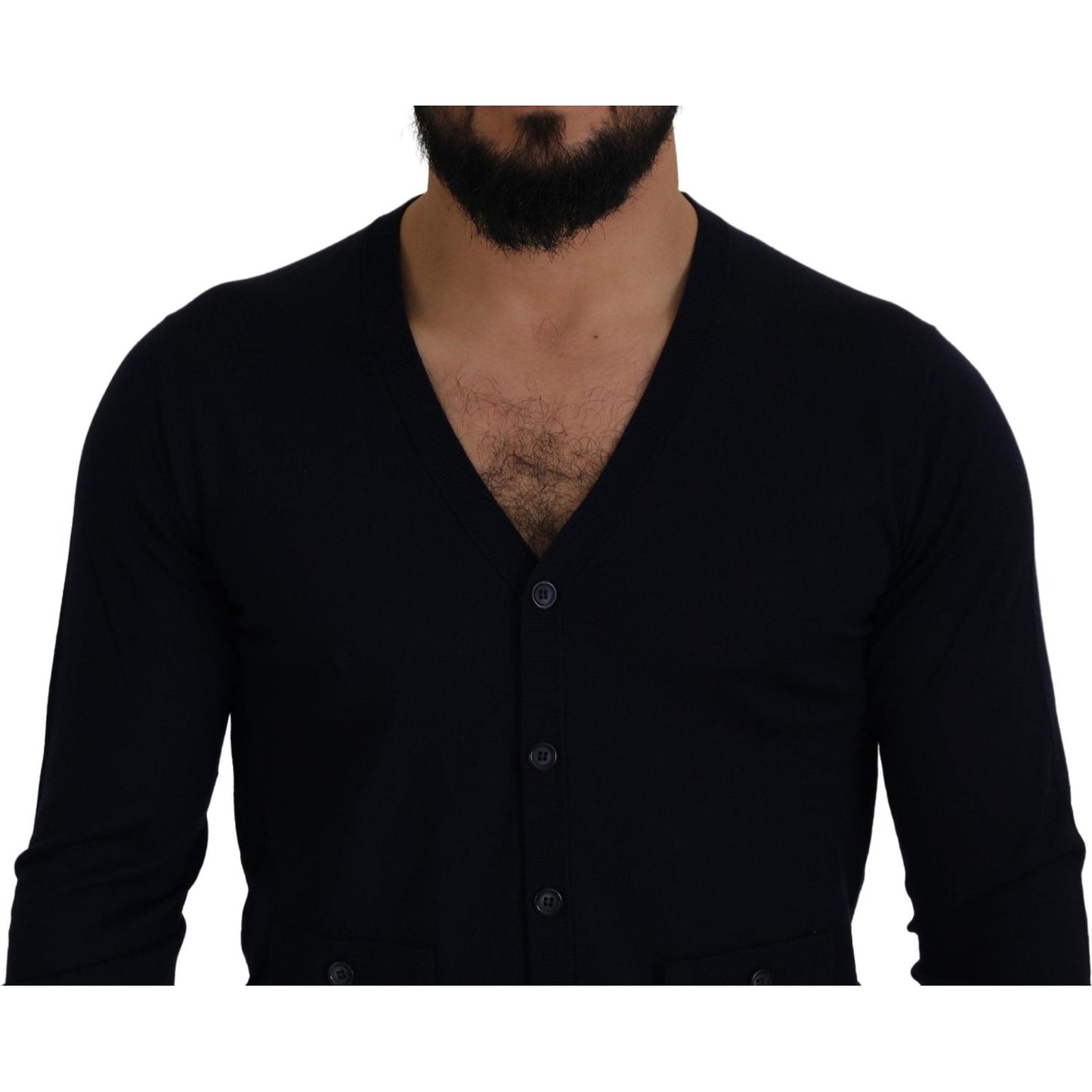 Dolce & Gabbana Blue Wool STAFF Down Cardigan Sweater