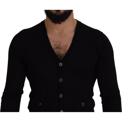 Dolce & Gabbana Black Wool Button Down Cardigan Sweater Dolce & Gabbana