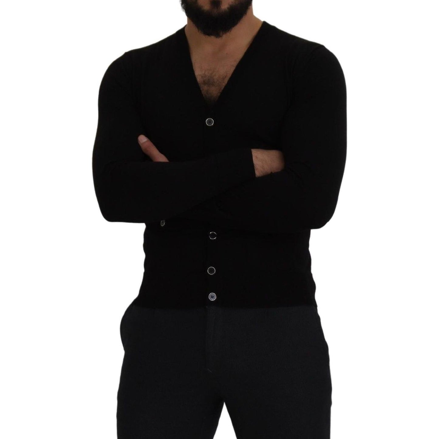 Dolce & Gabbana Black Wool Button Down Cardigan Sweater Dolce & Gabbana