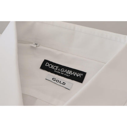 Dolce & Gabbana White Cotton Peacock Feather Formal GOLD Shirt Dolce & Gabbana