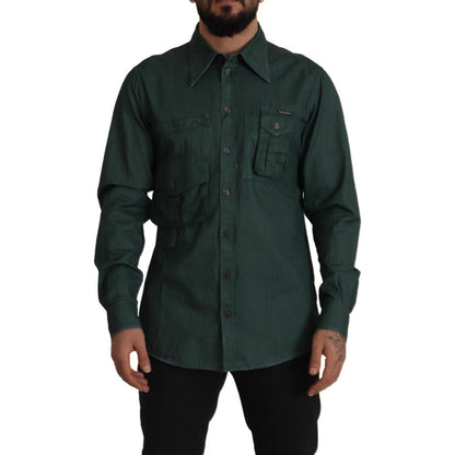 Dolce & Gabbana Dark Green Button Down Long Sleeves Shirt Dolce & Gabbana