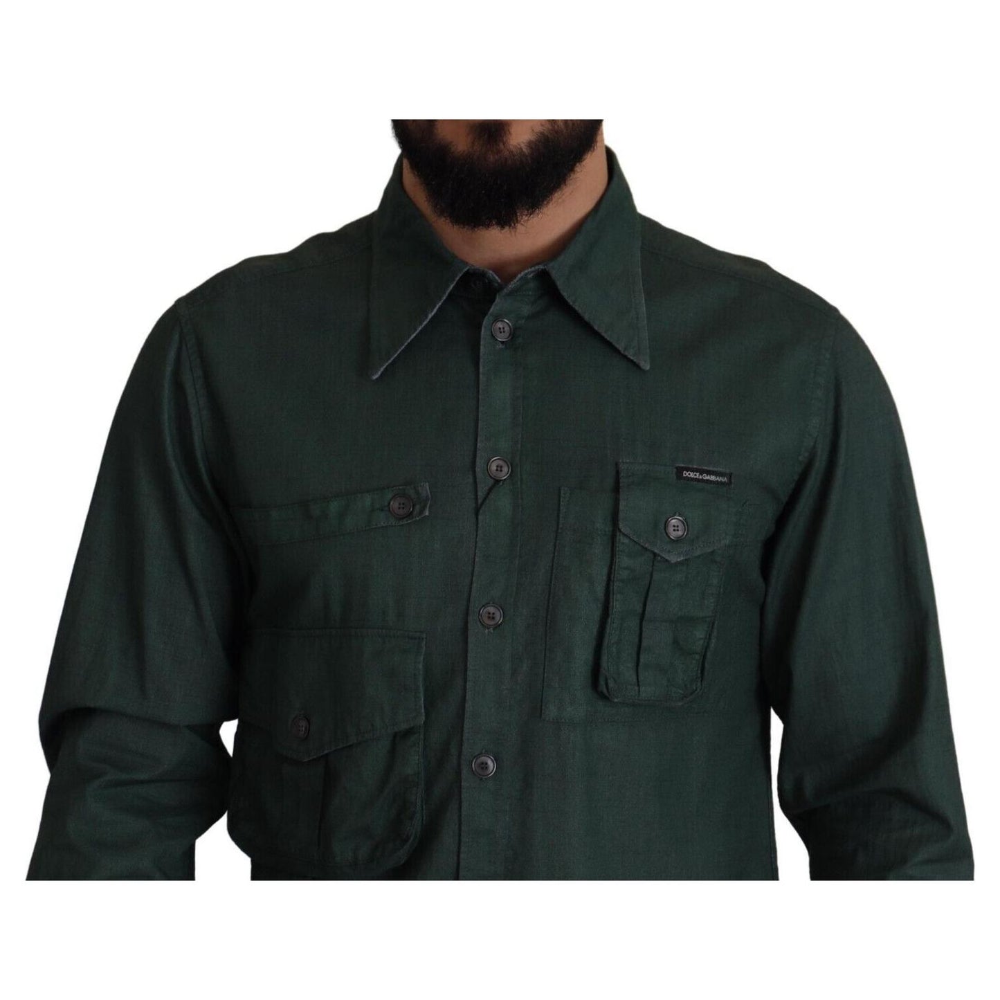 Dolce & Gabbana Dark Green Button Down Long Sleeves Shirt Dolce & Gabbana